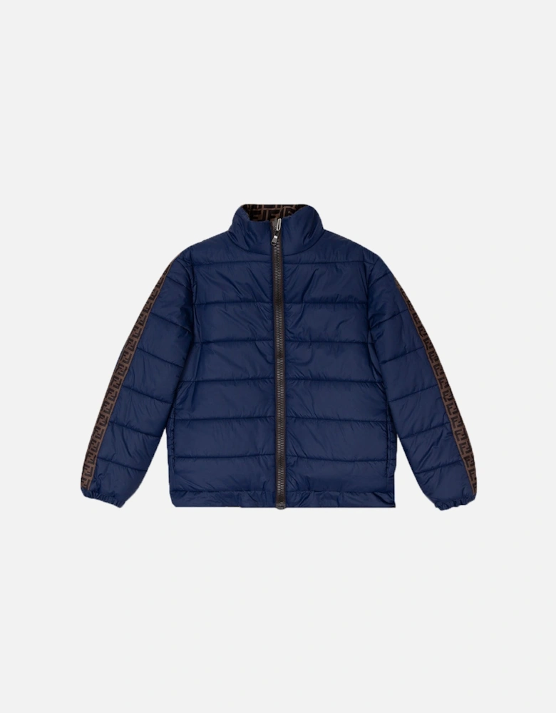 Boys Reversible FF Logo Padded Jacket Blue Brown