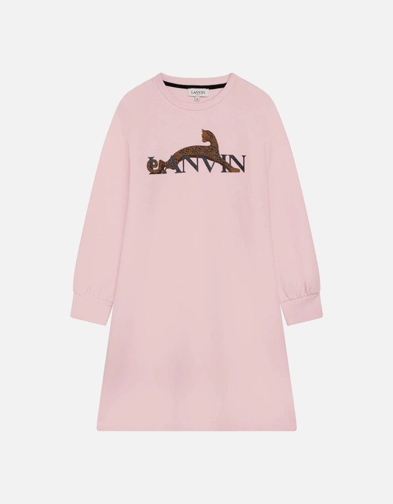 Girls Leopard Logo Dress Pink