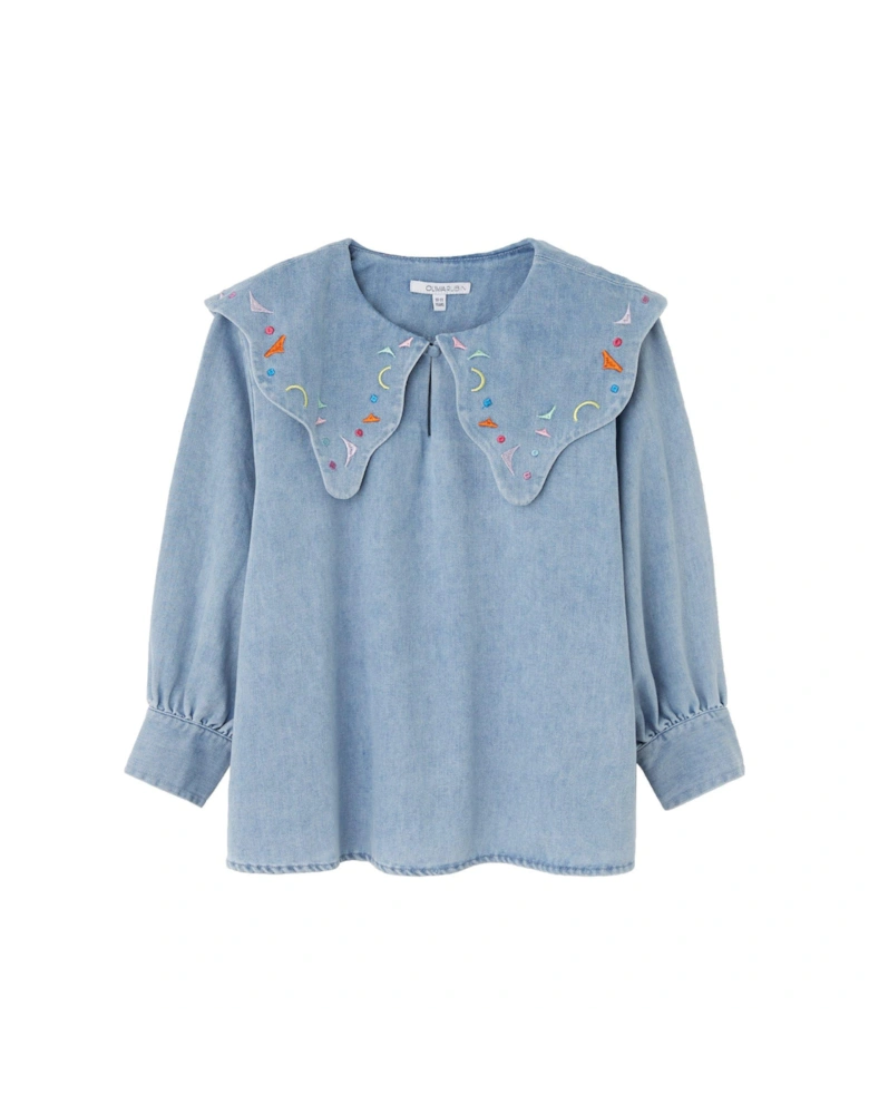 Kids Bryony Denim Embroidered Blouse - Blue
