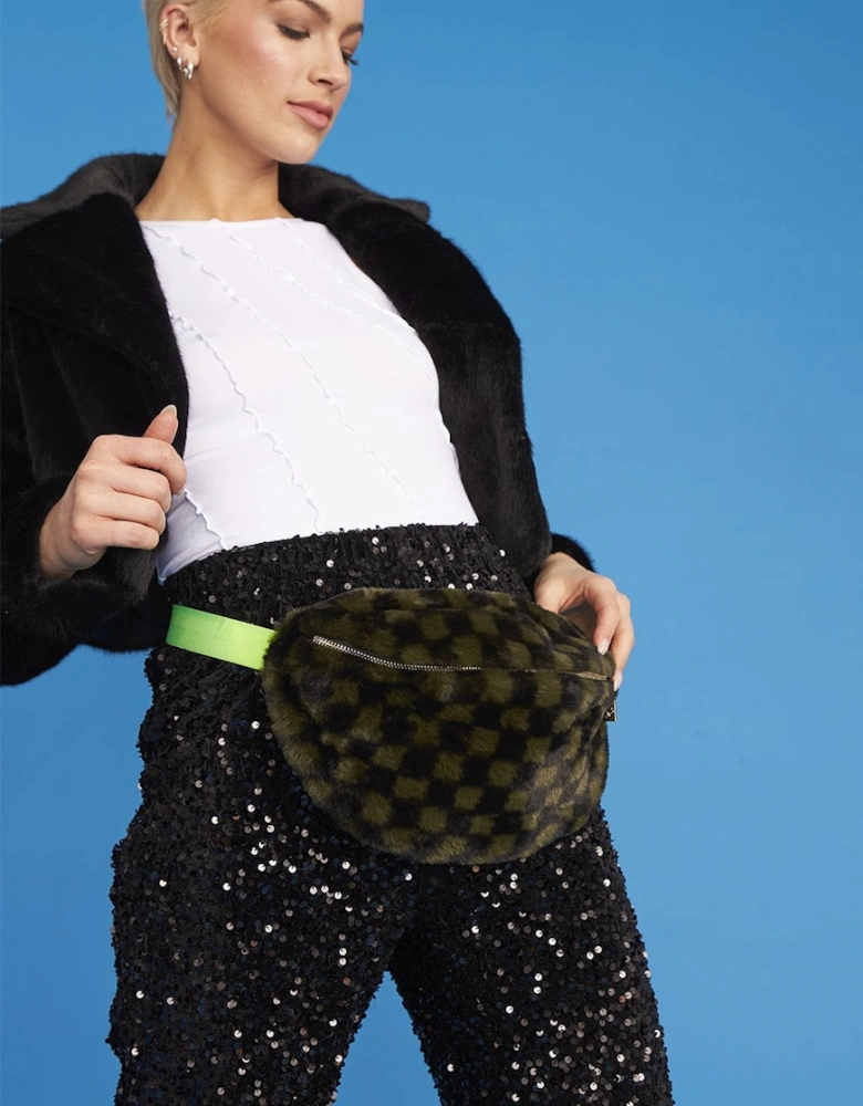 Green Multi Faux Fur Bum Bag