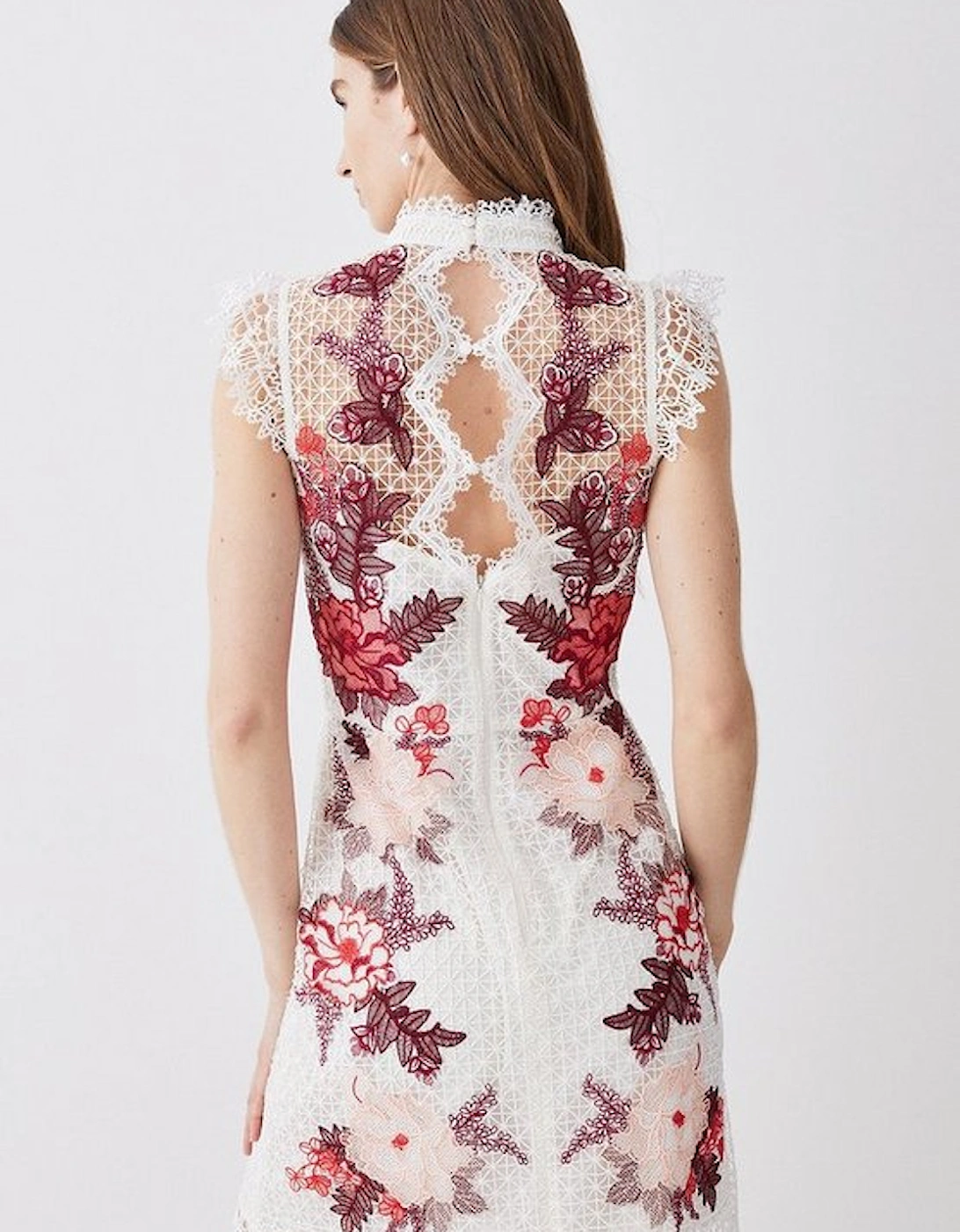 Rose Guipure Lace Embroidered Mini Dress