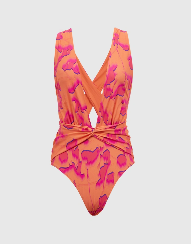 Printed Plunge Neck Swimsuit