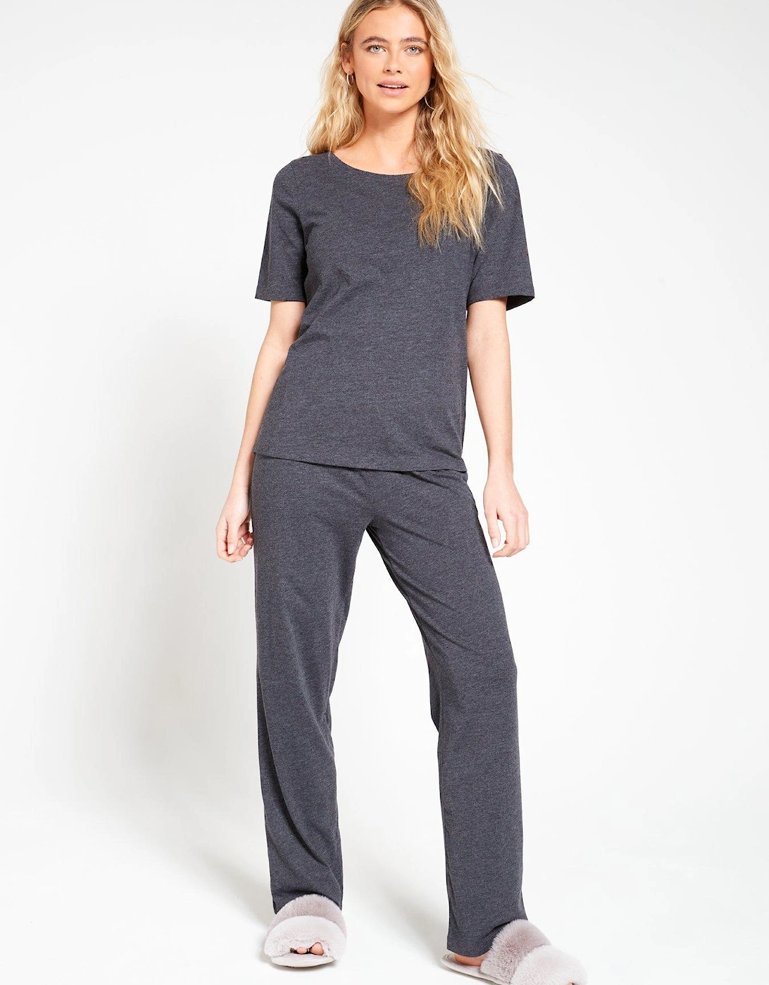 Short Sleeve And Slim Leg Pyjama Set - Charcoal, 6 of 5