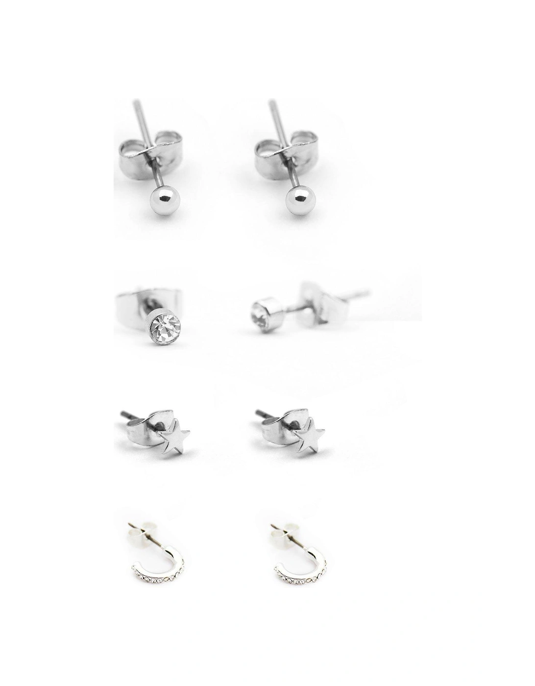 Set of 4 imitation rhodium earrings., 2 of 1