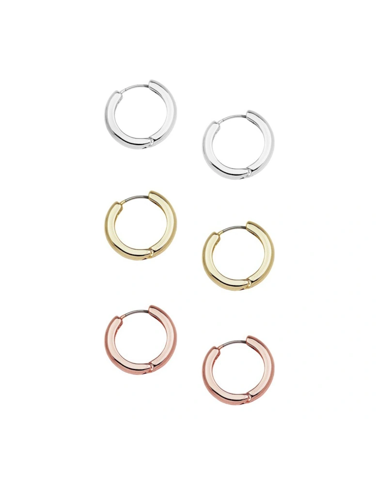 Silver/gold/rosegold set of 3 hoop earrings.
