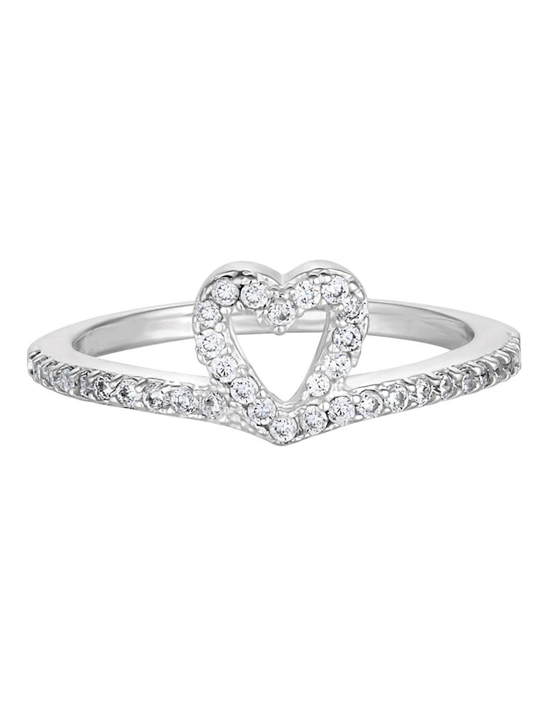 Sterling Silver 925 Cubic Zirconia Open Heart Ring, 3 of 2