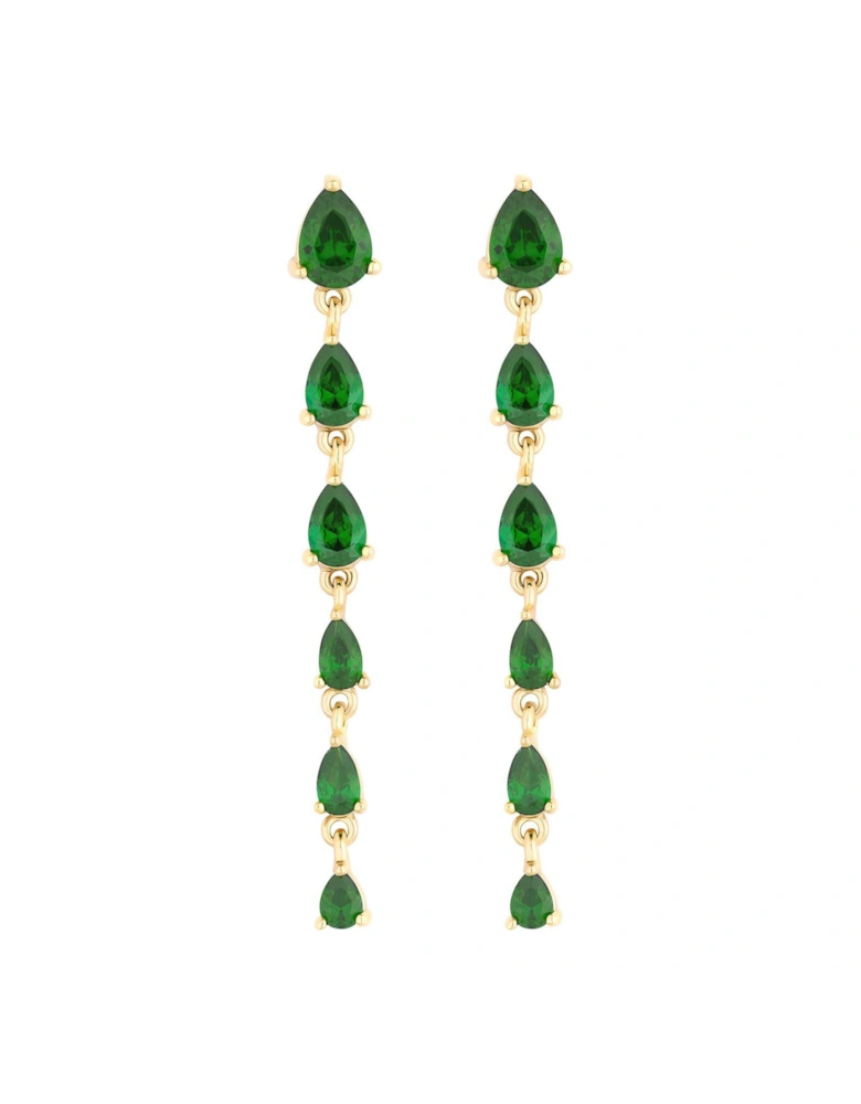 Gold Plated Emerald Linear Pear Drop Earrings