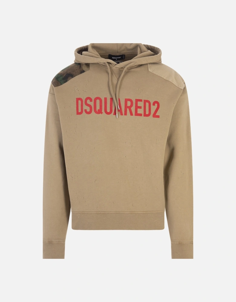 Mens Patch Hoodie Beige