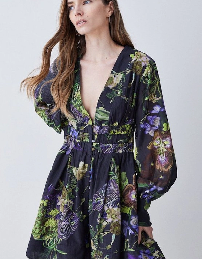 Silk Cotton Botanica Floral Woven Short Dress