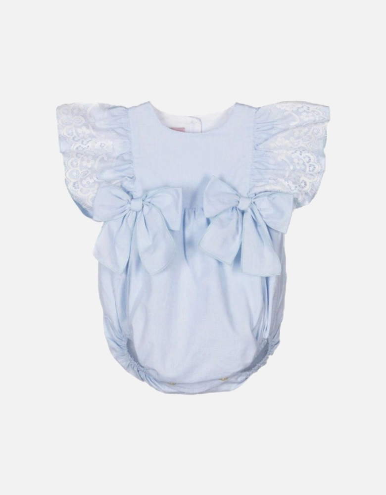Baby Girls Blue Romper With Lace Detail
