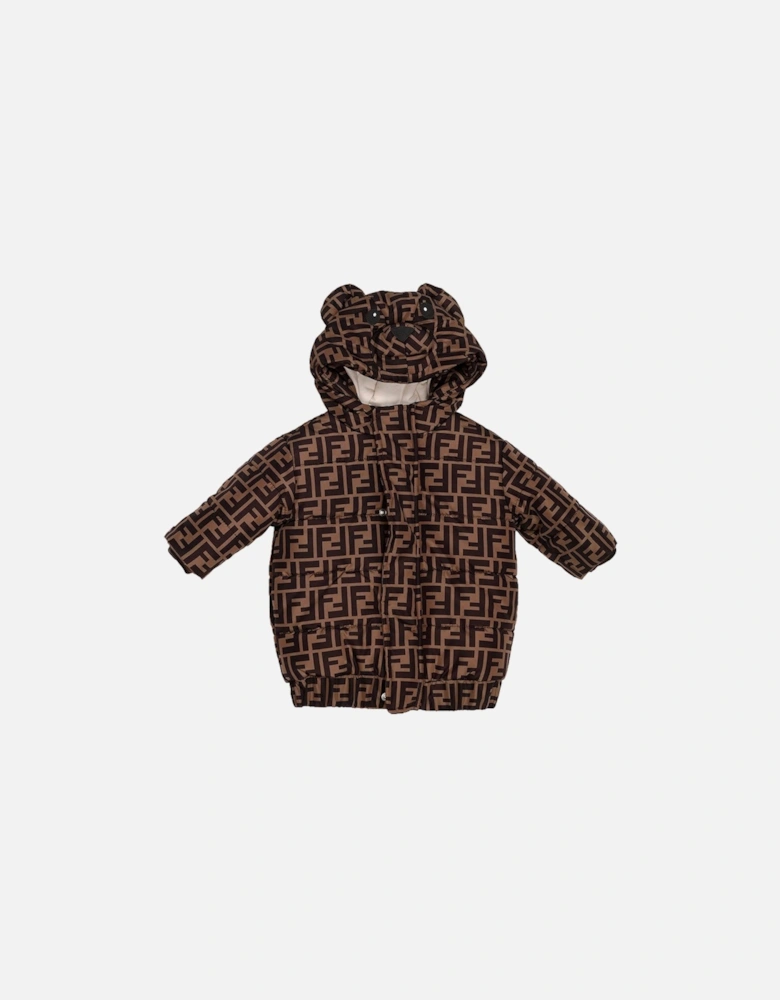 Kids Unisex Bear Hooded Puffer Jacket Brown