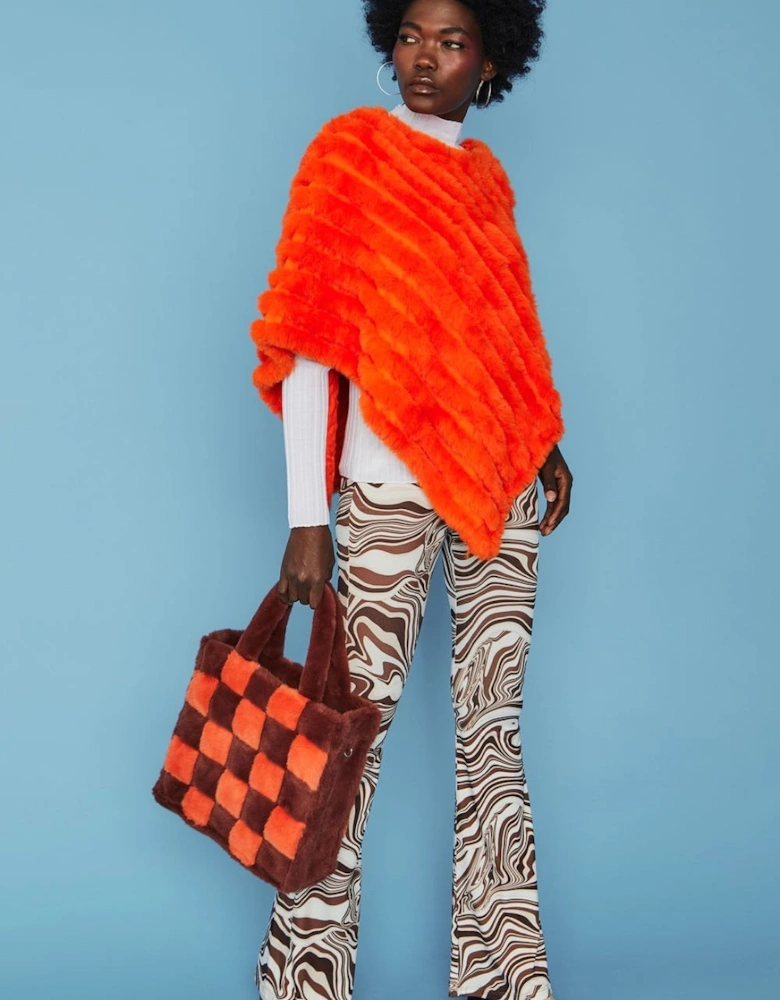 Faux Fur Hand Woven Checkered Tote Bag