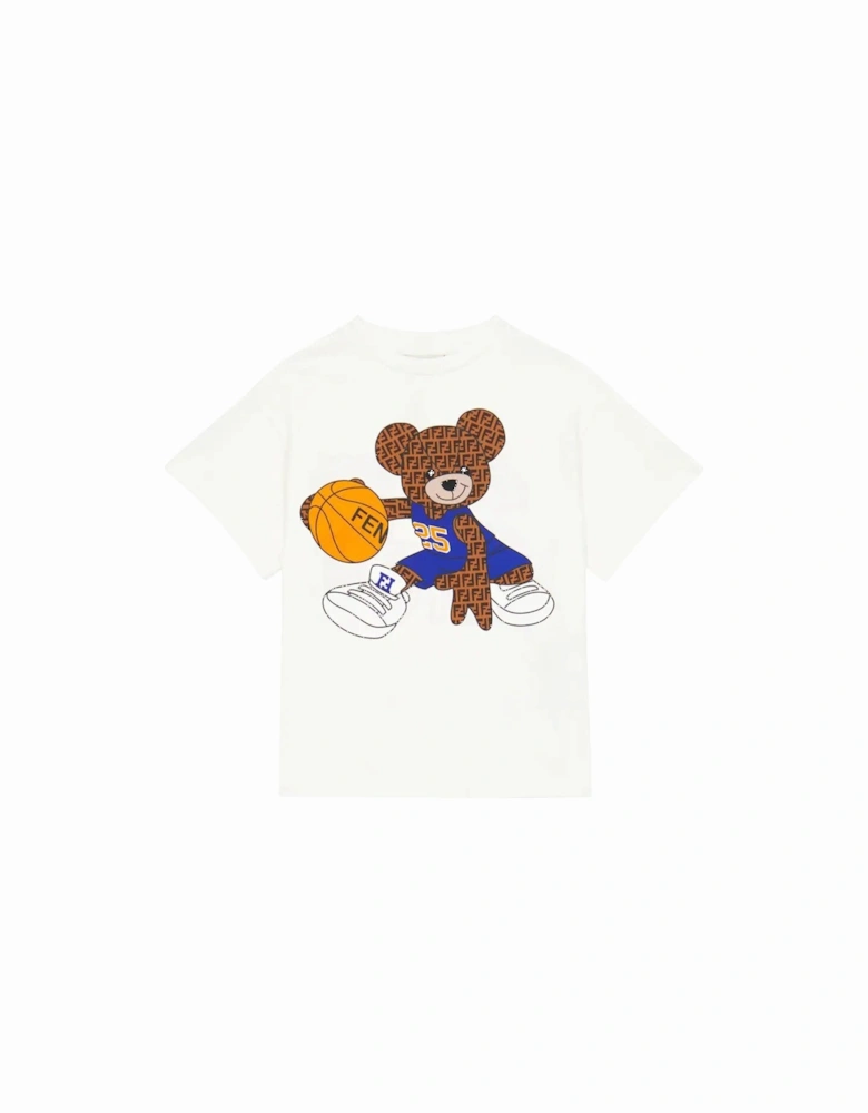 Kids Unisex Basketball Teddy T-shirt White
