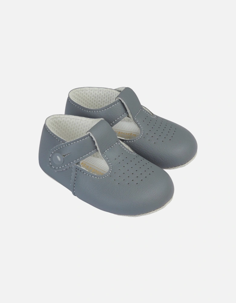 Grey T-Bar Soft Sole Shoes