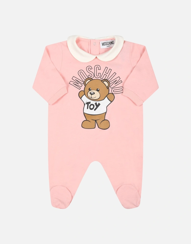 Baby Girls Teddy Bear Babygrow Pink