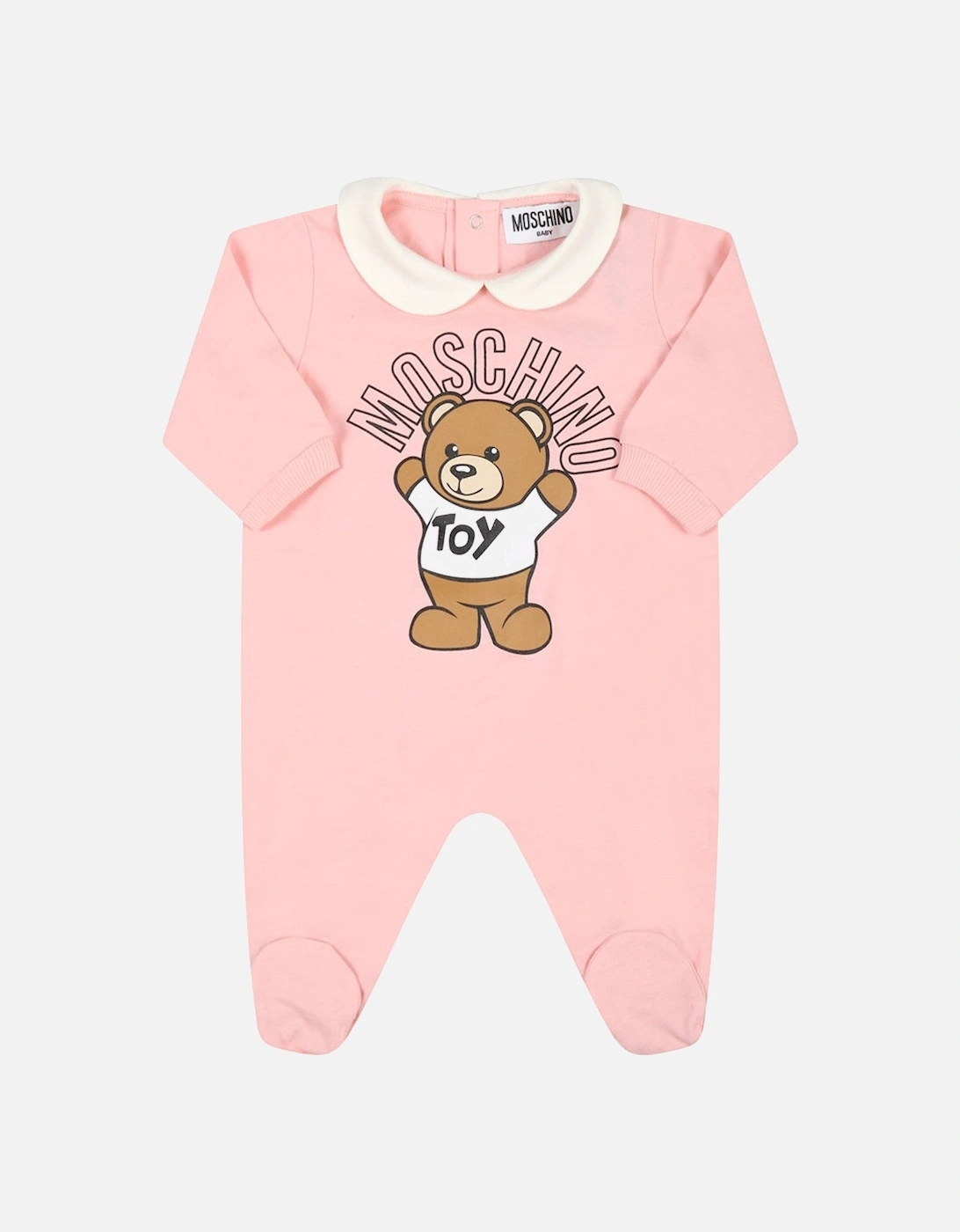 Baby Girls Teddy Bear Babygrow Pink, 2 of 1