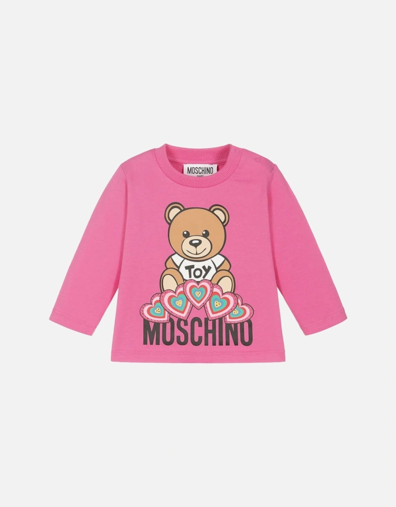 Baby Girls Heart Teddy Bear T-shirt Pink