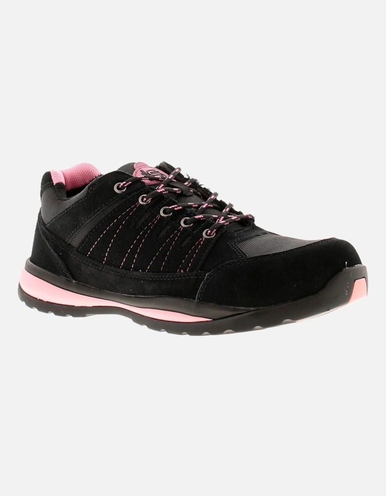 Womens Safety Shoes Trainers Force Suede Leather Lace Up black UK Size