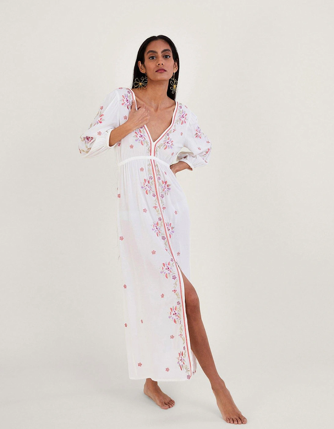 Embroidered Maxi Kaftan Dress - White, 5 of 4