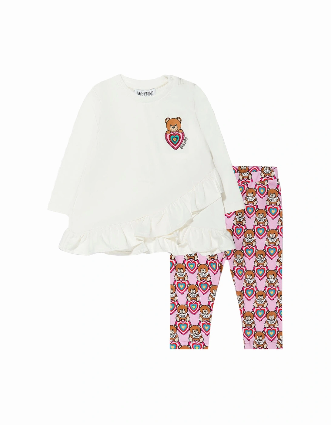 Baby Girls Heart Teddy Bear T-shirt And Leggings White, 3 of 2