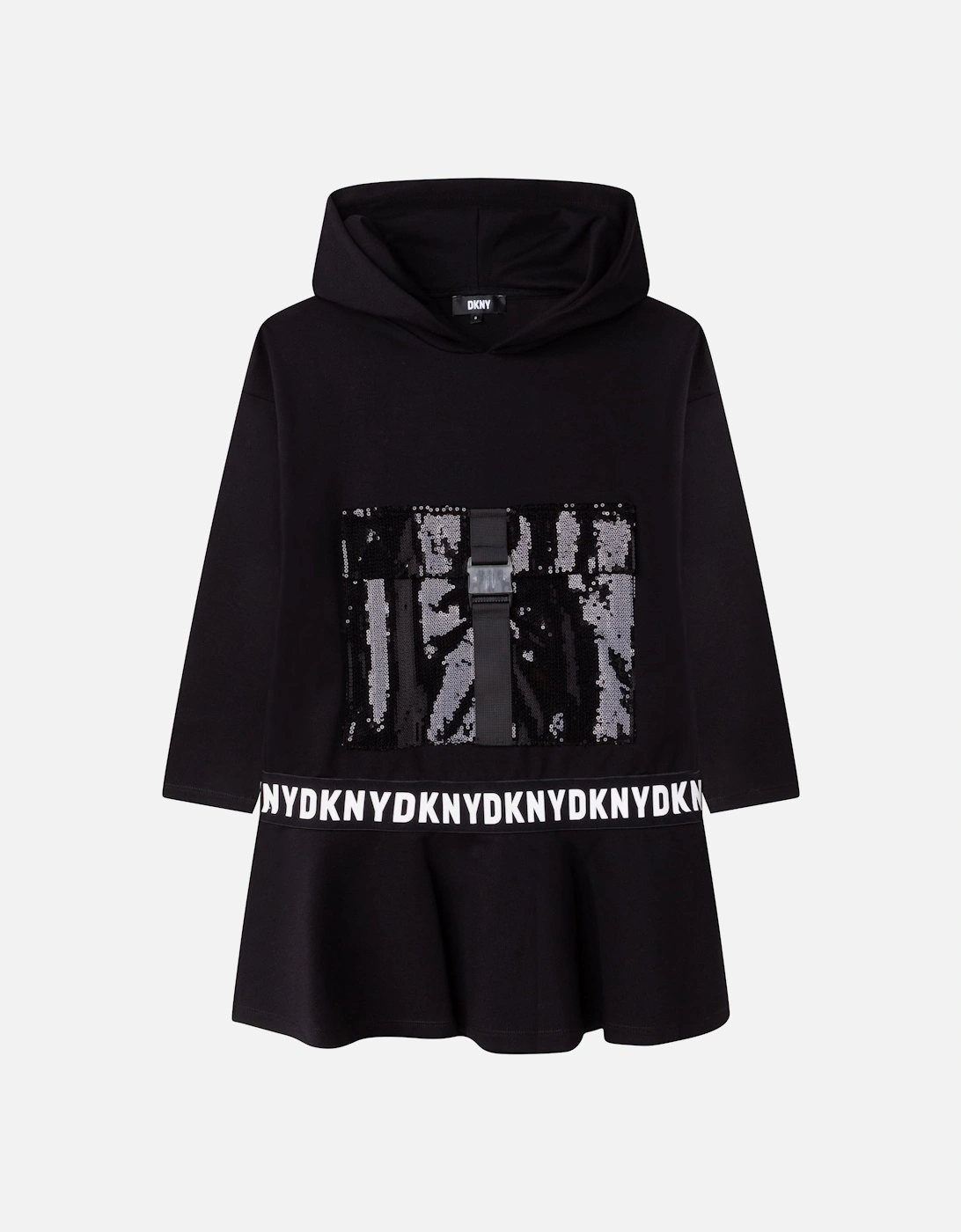 Girls Black Hooded Logo Dress, 4 of 3