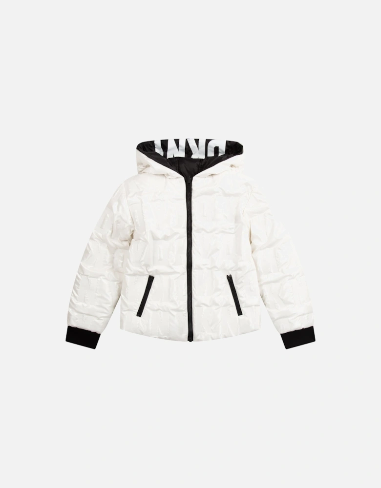 Kids' Reversible Hooded Puffer Jacket, White/Black