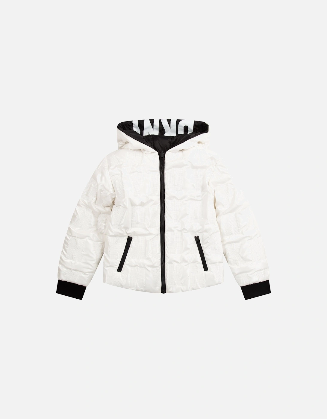 Kids' Reversible Hooded Puffer Jacket, White/Black, 3 of 2