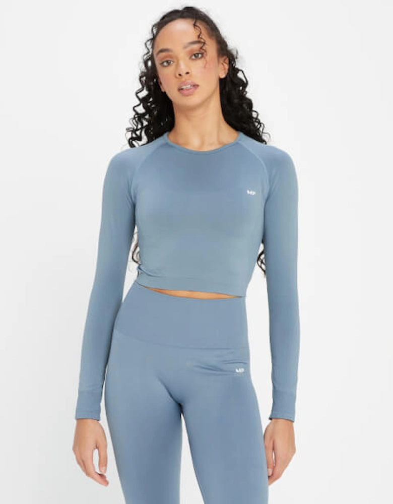 Women's Shape Seamless Long Sleeve Crop Top - Pebble Blue