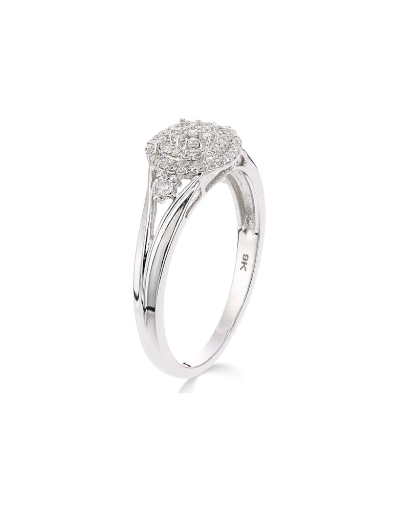 9ct white gold 18 point diamond cluster ring