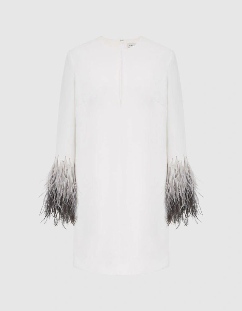 Halston Tailored Feather Sleeve Mini Dress