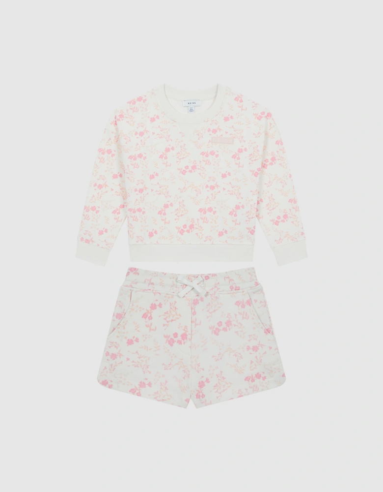 Floral Print Set - Sweatshirt and Shorts