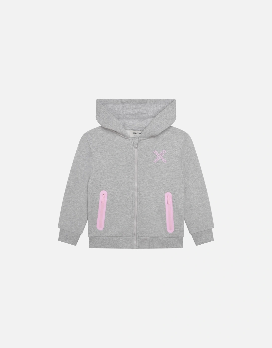 Girls Hooded Zip Up Jumper Grey, 4 of 3