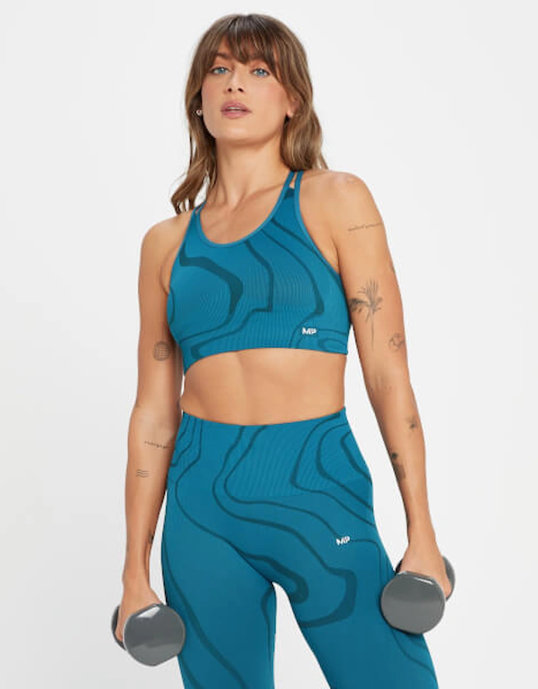Women's Tempo Wave Seamless Sports Bra - Teal Blue, 4 of 3