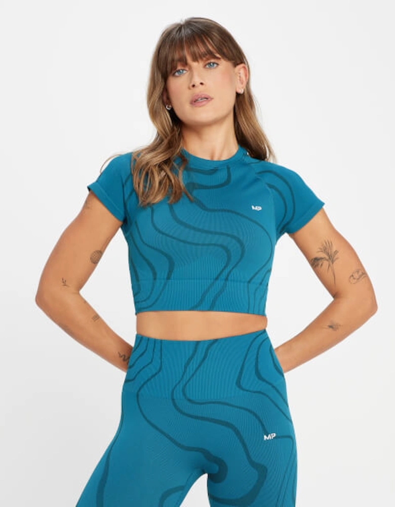 Women's Tempo Wave Seamless Crop Top - Teal Blue