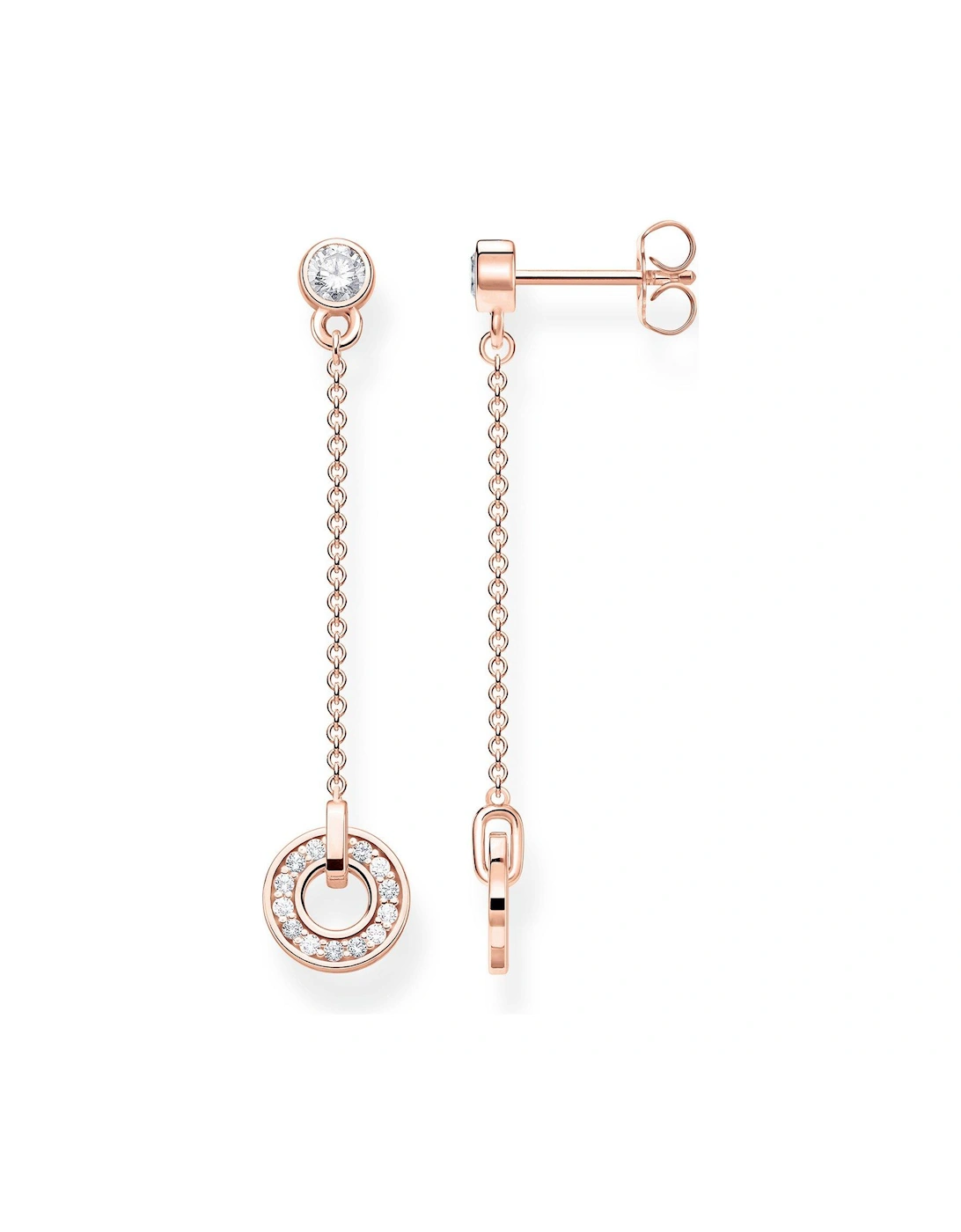 Rose Gold Circle, White Crystal Drop Earrings, 2 of 1