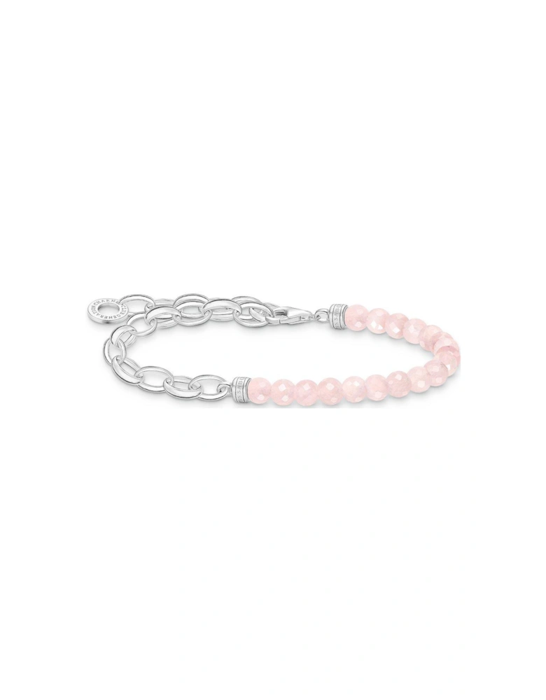 Link Bracelet with Rose Quartz Beads