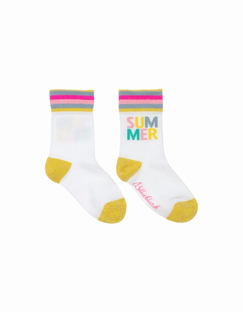 White Multicoloured Knee Socks