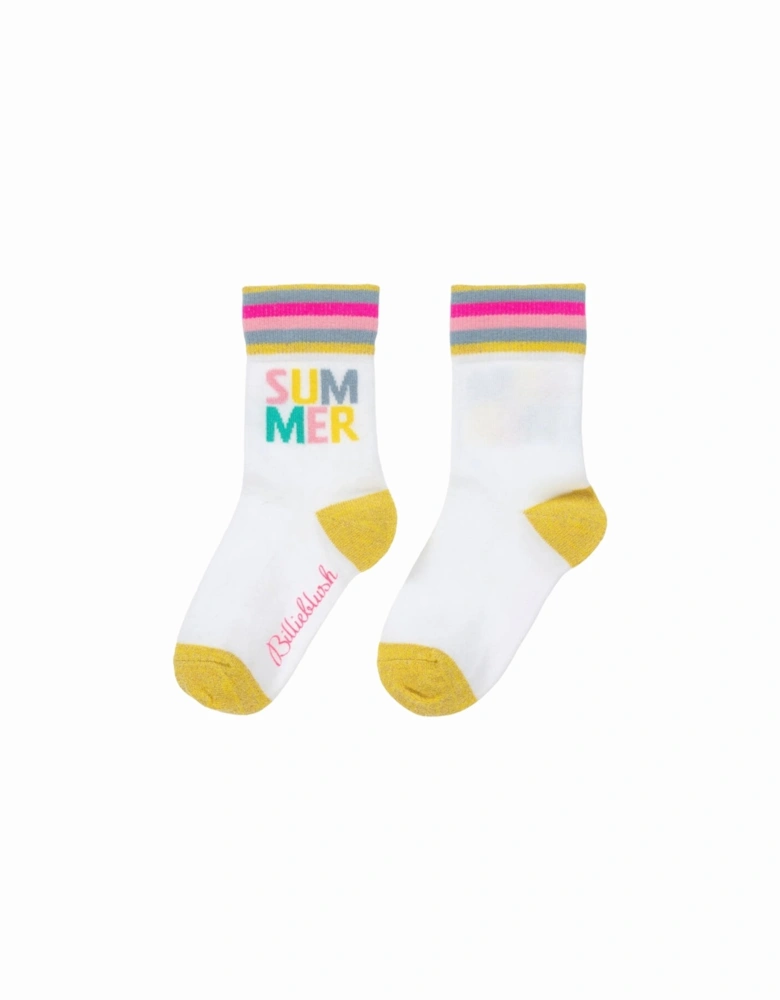 White Multicoloured Knee Socks