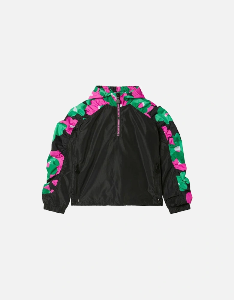 Girls Shoulder Design Half Zip Sports Jacket Black