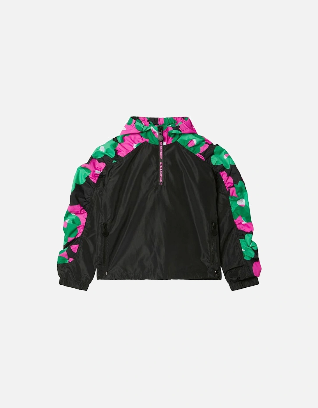 Girls Shoulder Design Half Zip Sports Jacket Black, 3 of 2