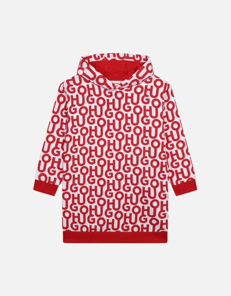 Red and White Logo Hoody Dress
