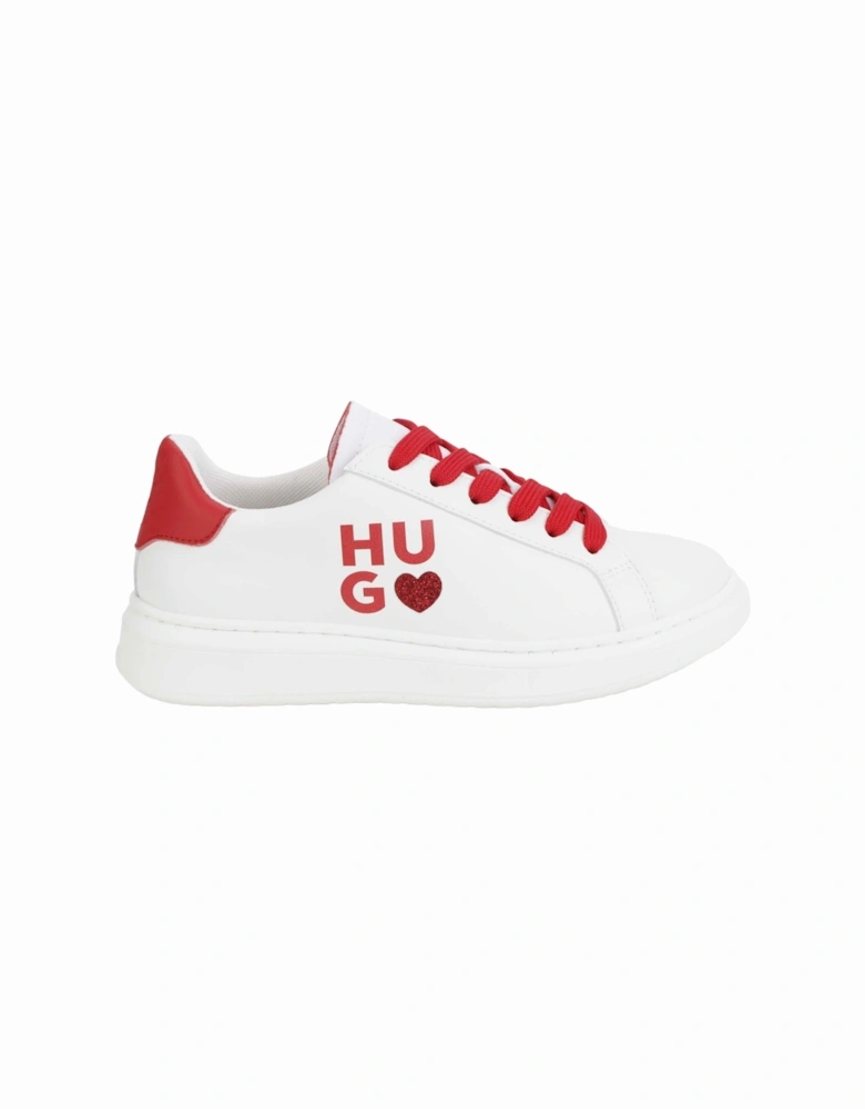 White and Red Logo Heart Trainers