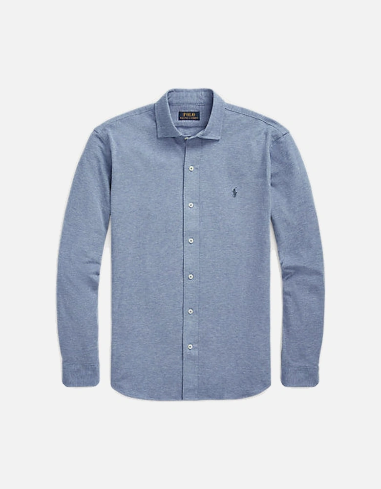 Polo Jacquard-Textured Mesh Shirt Blue