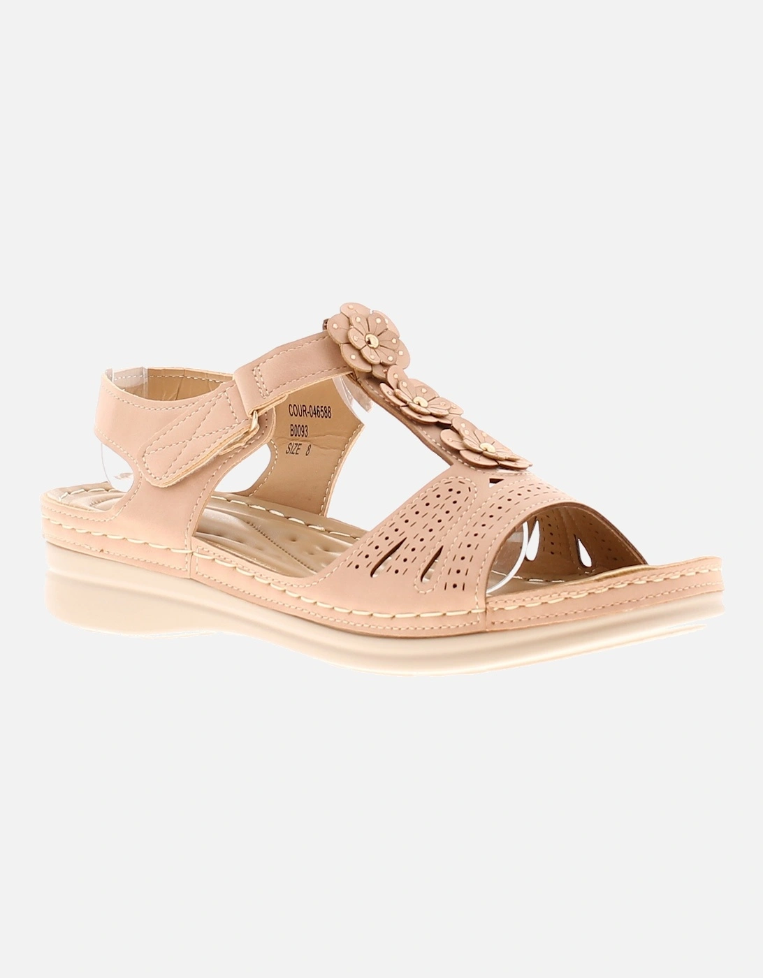 Womens Flat Sandals Daisy Touch Fastening nude pink UK Size, 6 of 5