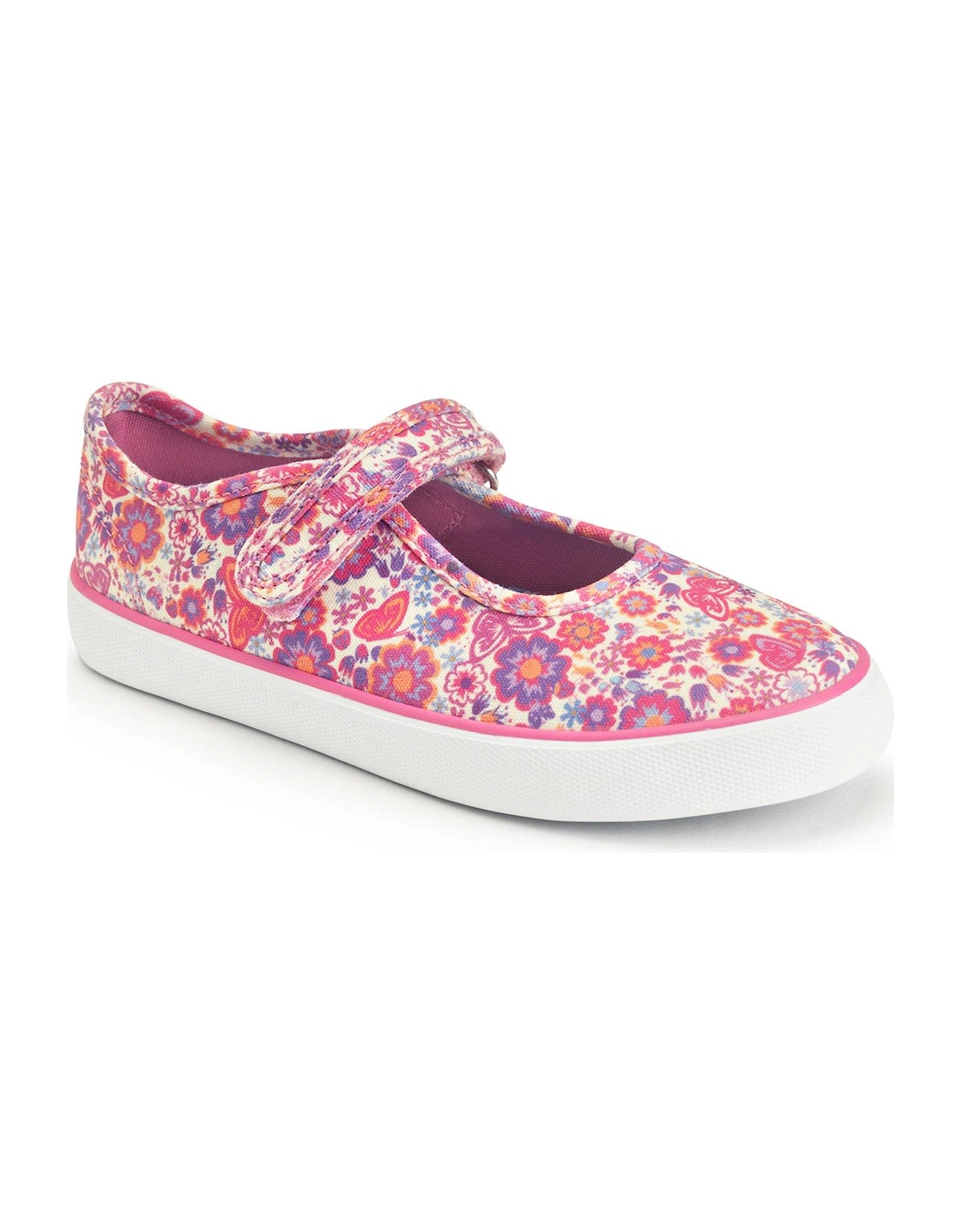 Busy Lizzie Pink Floral Girls Machine Washable Canvas Plimsolls, 2 of 1