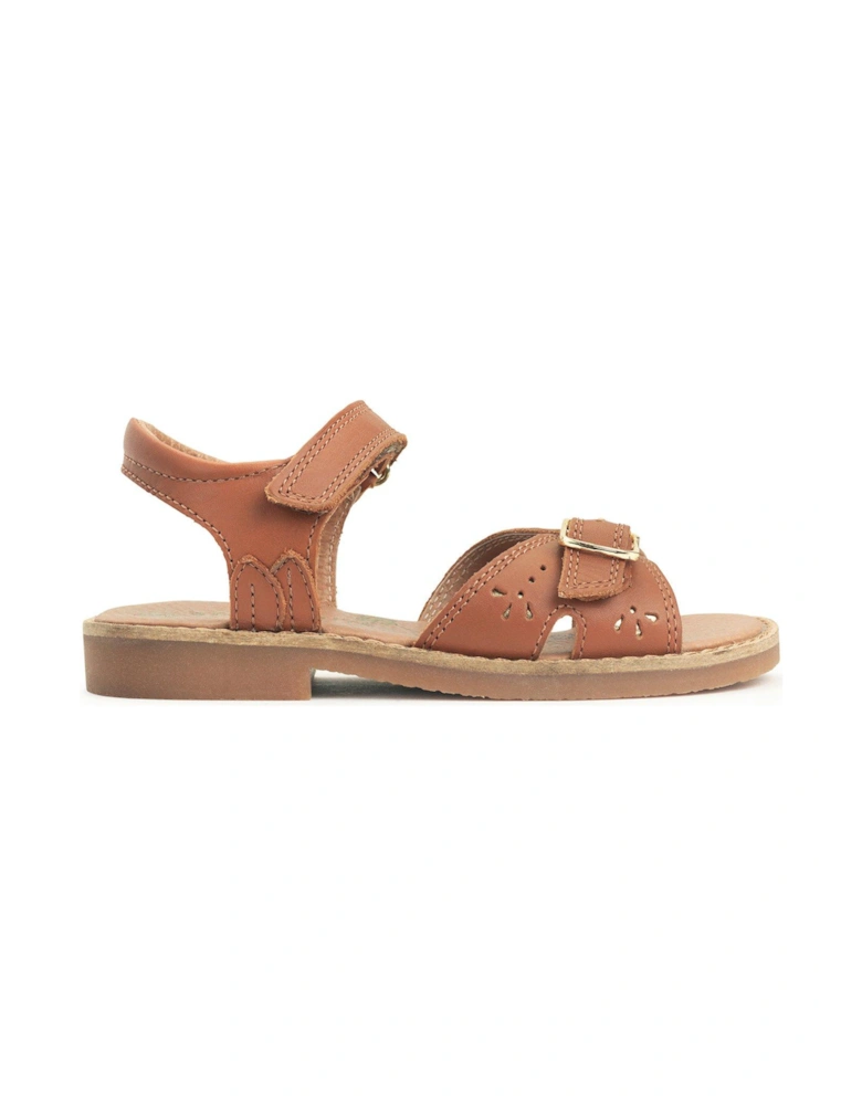 Girls Holiday Leather Summer Sandals With Adjustable Straps - Tan