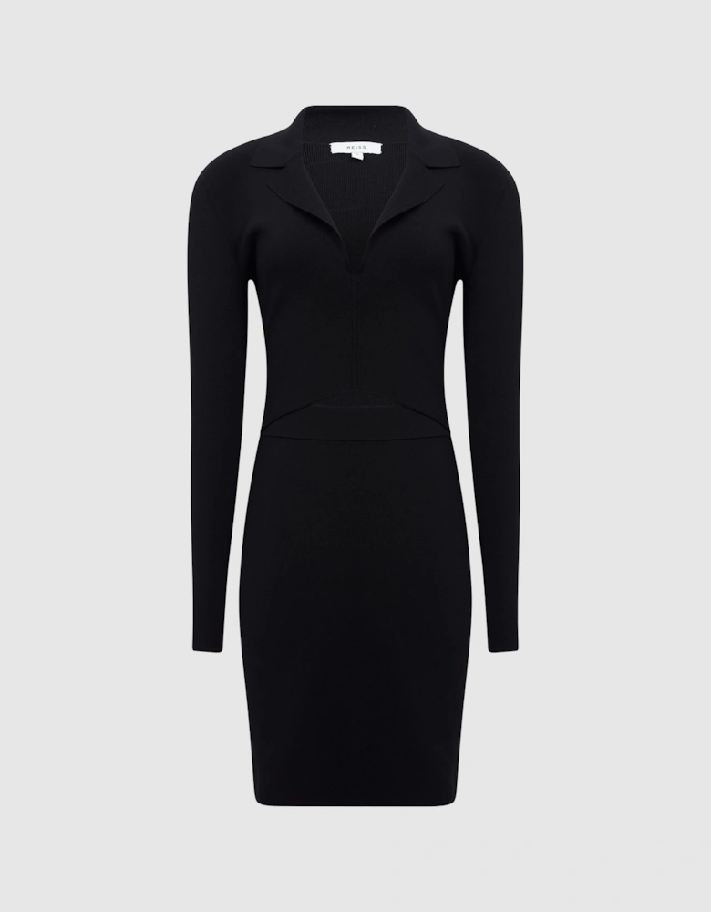 Cut-Out Collared Knitted Bodycon Dress
