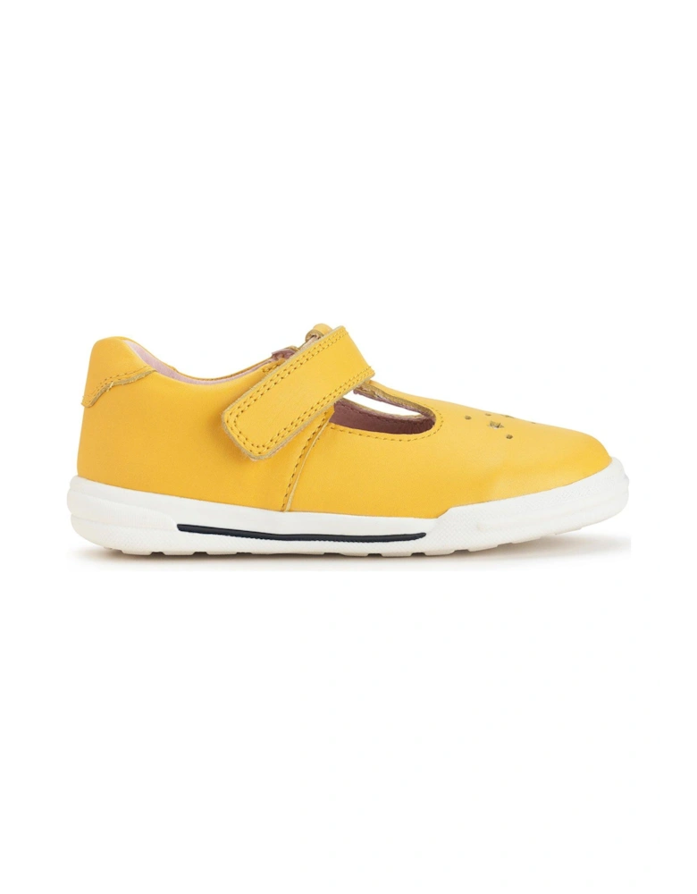Playground Girls Yellow Soft Leather T-Bar Shoes with Star Detailing - Yellow