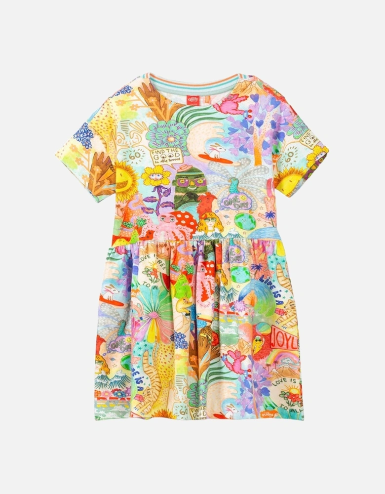 Girls Multicoloured Print Jersey Dress