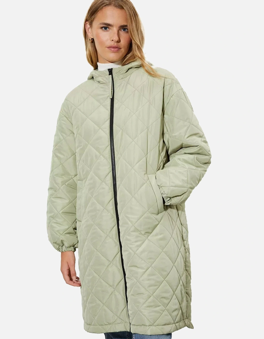 Womens/Ladies Diamond Quilted Hooded Oversized Coat, 6 of 5